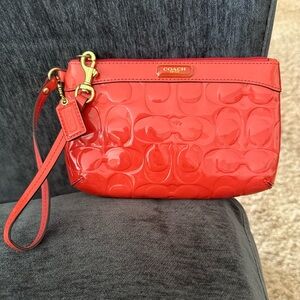 Coach authentic Papaya Orange Embossed Patent leather with hang tag
